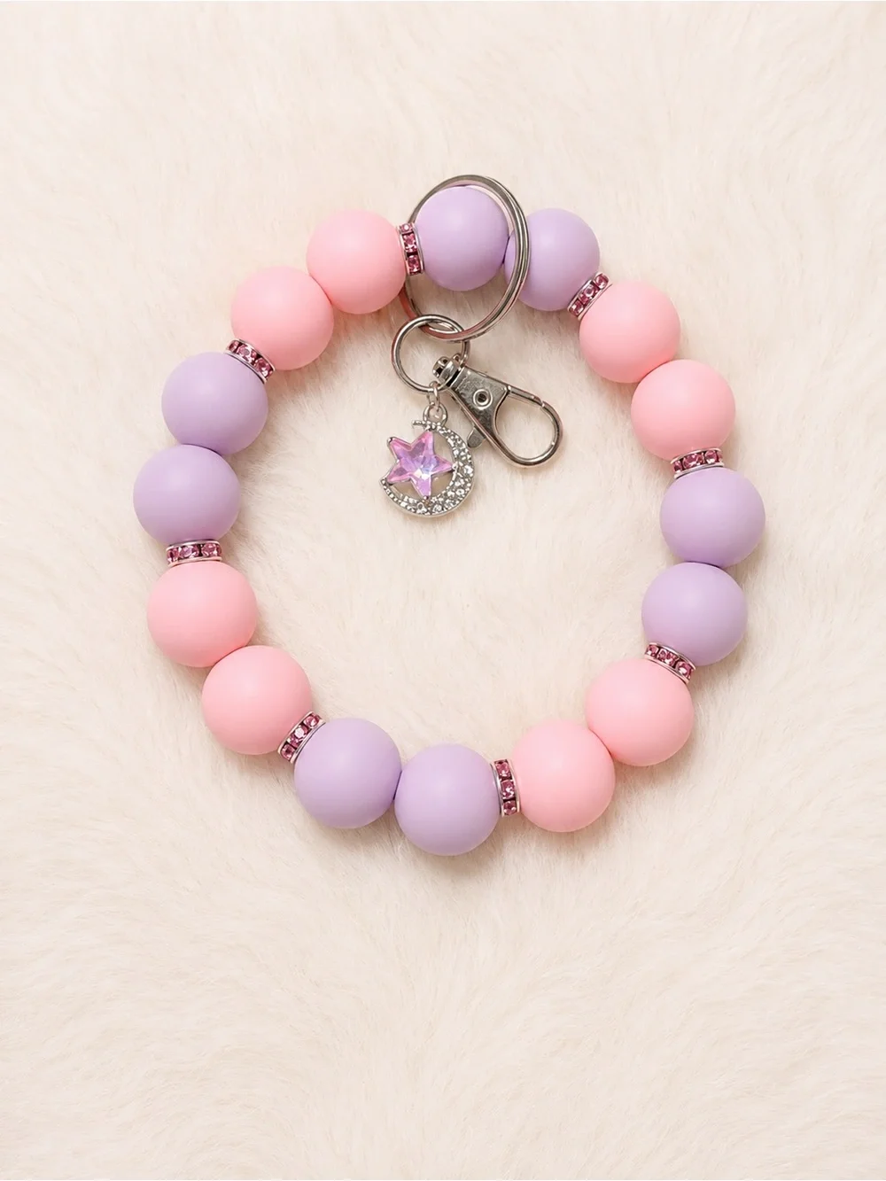 Pink & Lavender Beaded Keychain Bracelet with Star Charm